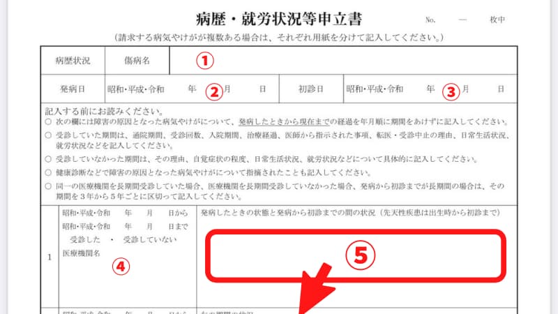 病歴・就労状況申立書書き方